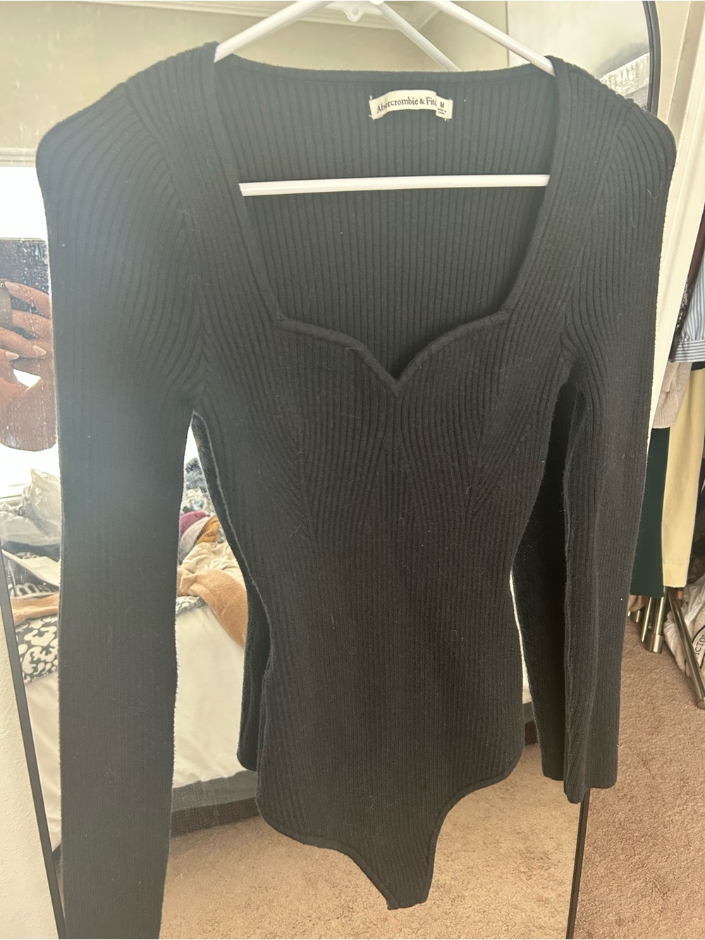 Abercrombie & Fitch Black Ribbed Long Sleeve Top - medium